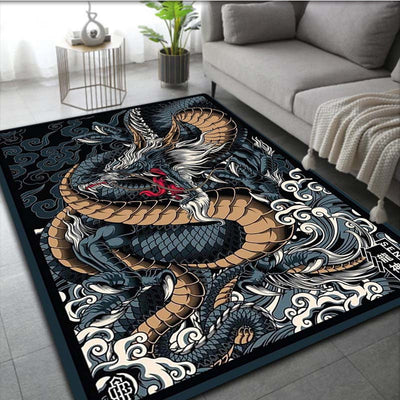 Tapete de suelo antideslizante con diseño de dragón, adecuado para puertas y decoración de sala de estar, disponible en tres tamaños.