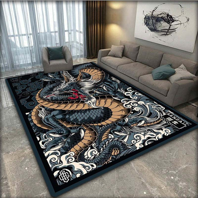 Tapete de suelo antideslizante con diseño de dragón, adecuado para puertas y decoración de sala de estar, disponible en tres tamaños.