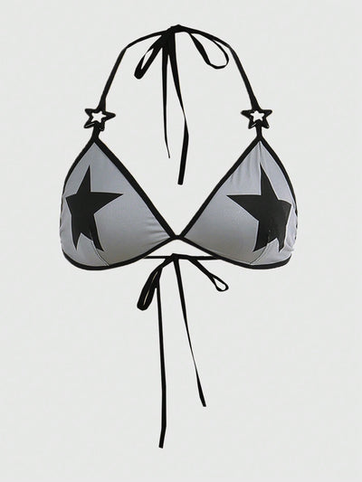 Be Kind and Love Yourself Sujetador con estampado de estrella unido en contraste halter
