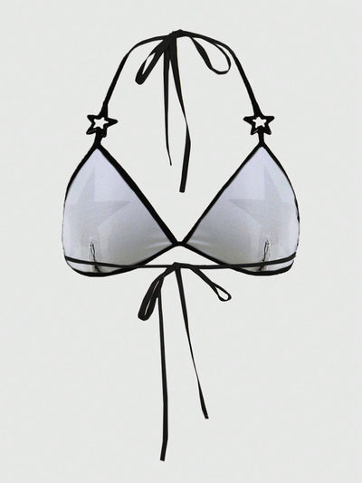 Be Kind and Love Yourself Sujetador con estampado de estrella unido en contraste halter
