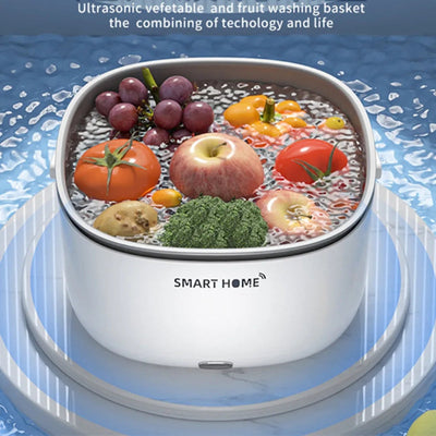 Canasta de Limpieza de Frutas y Verduras con Tecnología SmartHome Soundwave - Esterilizador de Cocina Inalámbrico para Productos Frescos, Purificador de Alimentos a Pilas, 36V o Menos, Material PP, Blanco