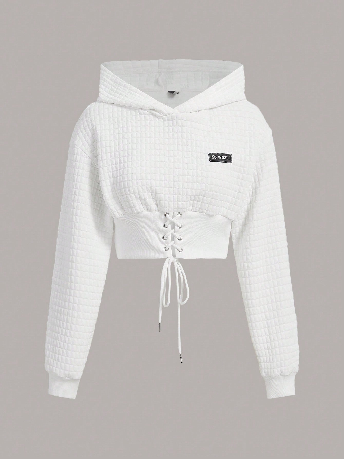 Ezwear capucha crop con slogan con parche con cordon delantero de hombros caidos