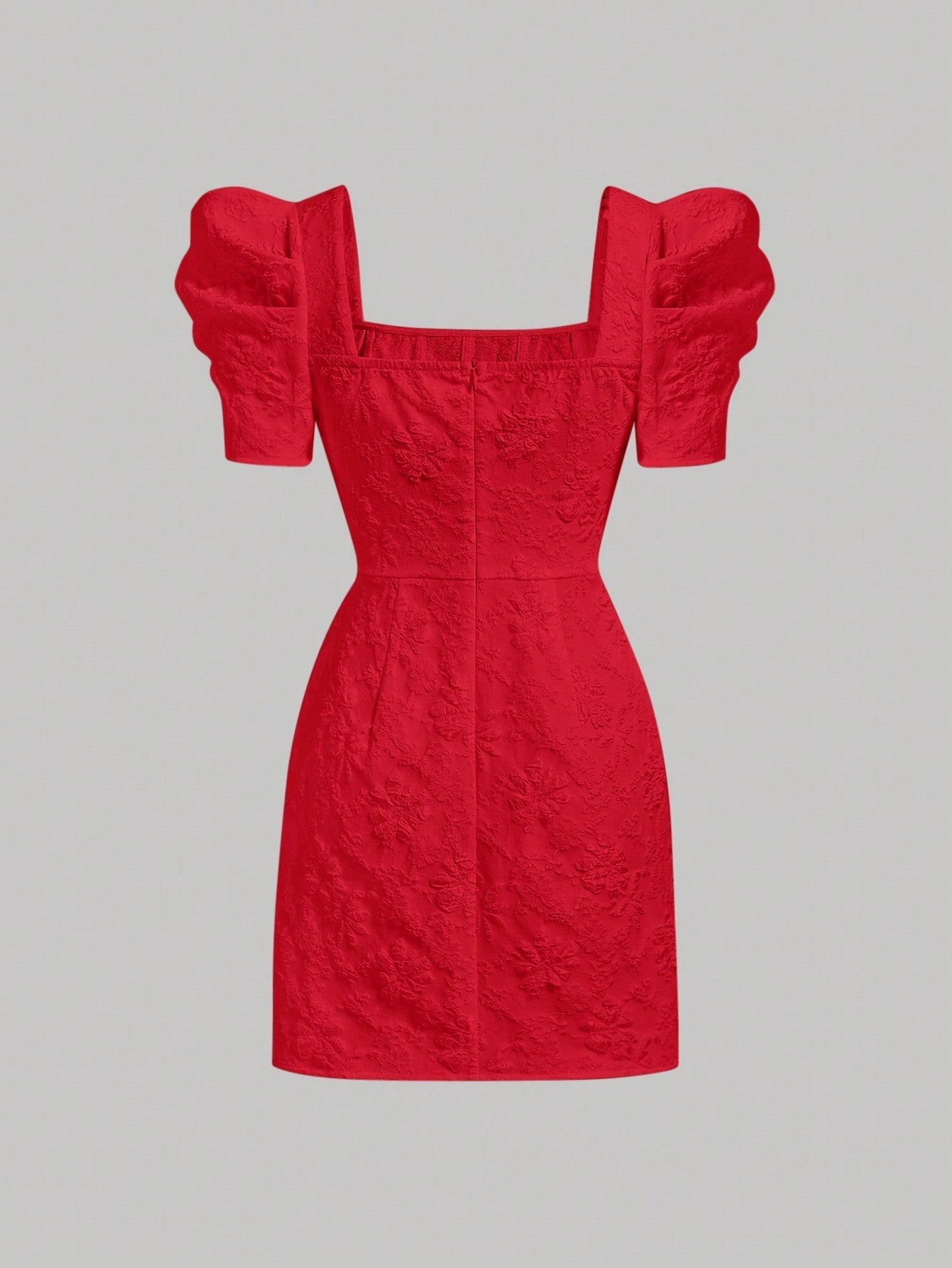 Mod vestido floral jacquard de cuello cuadrado de manga farol