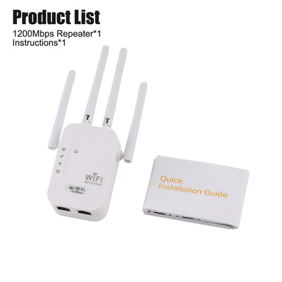 Repetidor de señal Wi-Fi inalámbrico de doble banda 2.4G/5G, 1200Mbps, amplificador de cobertura para el hogar, extensión de red y enrutador/AP