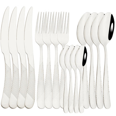 1 Juego De 16 Piezas, Vajilla De Acero Inoxidable, Cubiertos Con Espejo, Juego De Cubiertos Con Tenedor, Cuchara Y Cuchillo, Juego De Vajilla Para El Hogar Y El Hotel, Artículos De Cocina, Artículos De Cocina, Suministros De Cocina