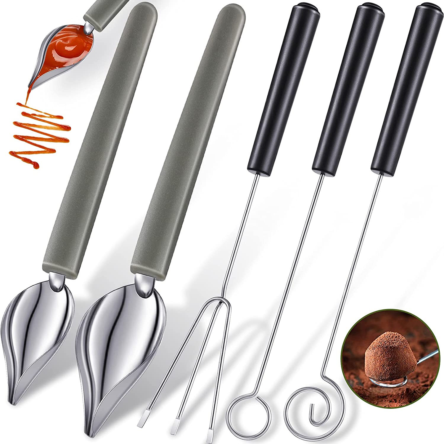 Juego de 5 piezas/2 piezas de Herramientas para Bañar Dulces, Tenedor y Cucharas para Bañar Chocolate, Cucharas Decorativas para Cocina, Lápiz de Chef para Platos Decorativos