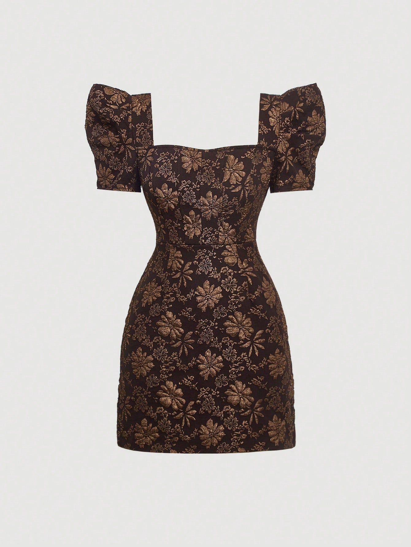 Mod vestido floral jacquard de cuello cuadrado de manga farol