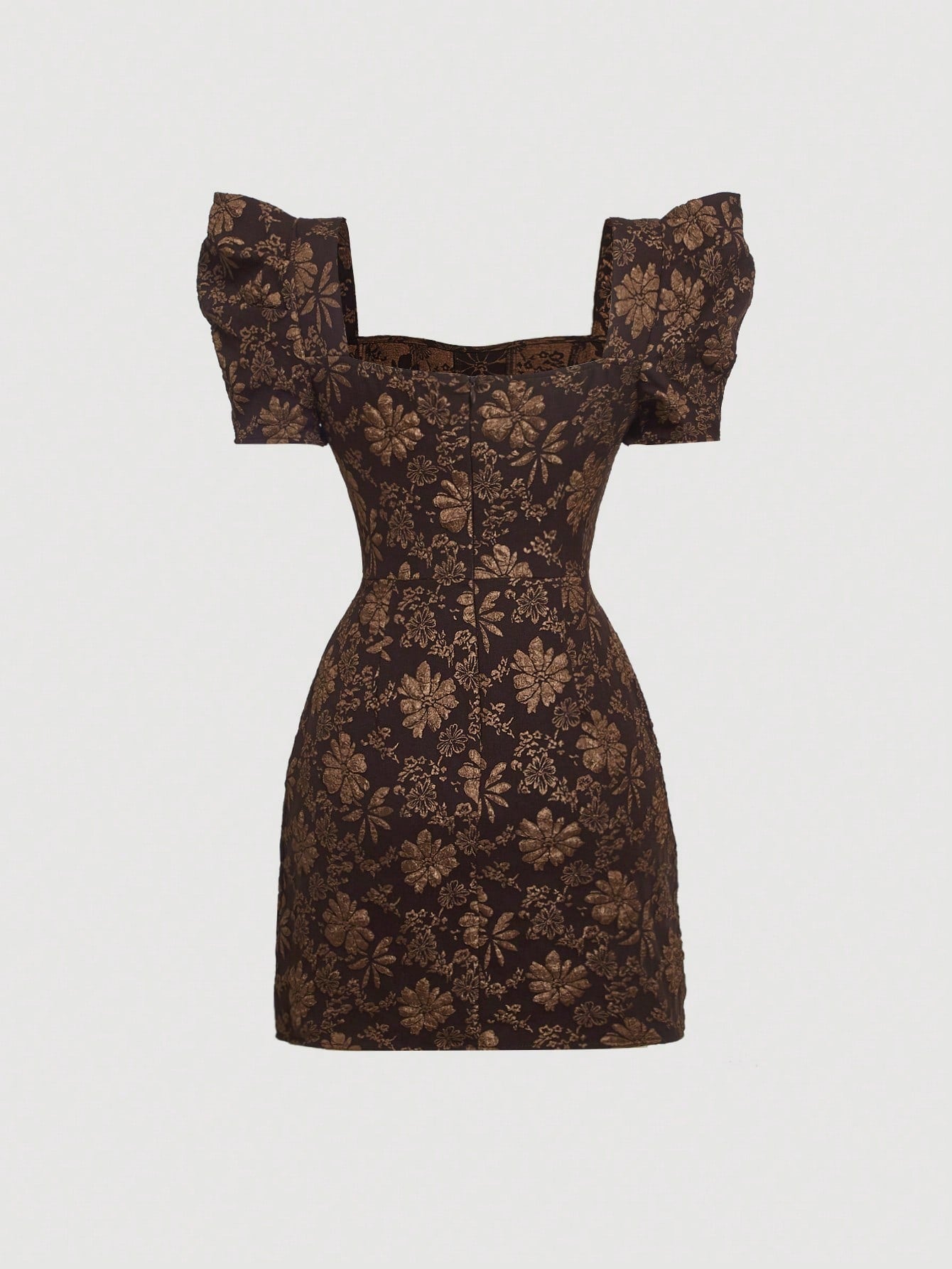 Mod vestido floral jacquard de cuello cuadrado de manga farol