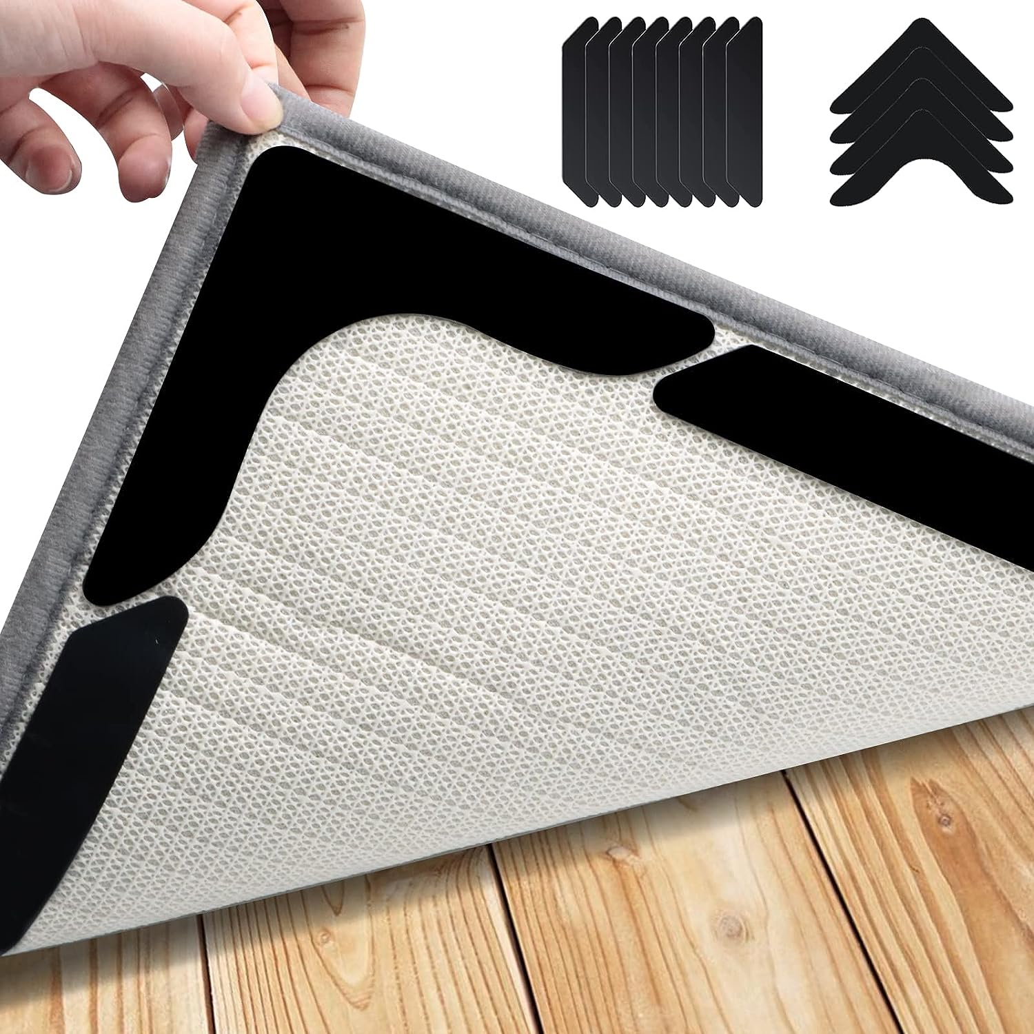 12pcs Sujetadores de Alfombras Antideslizantes Premium - Negro, Ideales para Salón, Comedor y Baño - Evita Deslizamientos y Bordes que se Enrollan
