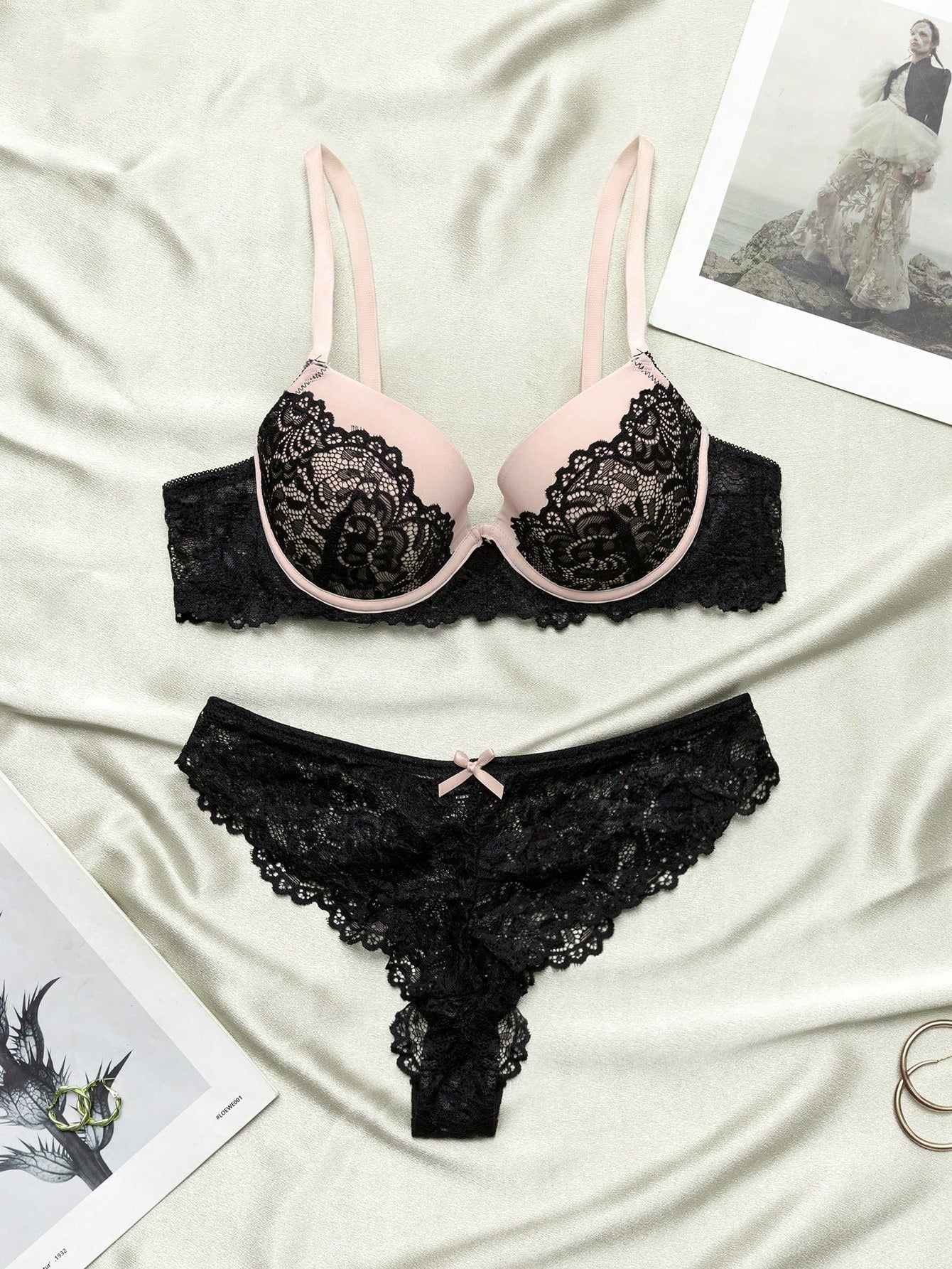 Conjunto De 2 Piezas De Ropa De Bano Para Mujeres Que Incluye Brasier Con Aro Y Encaje Con Panty Modelador