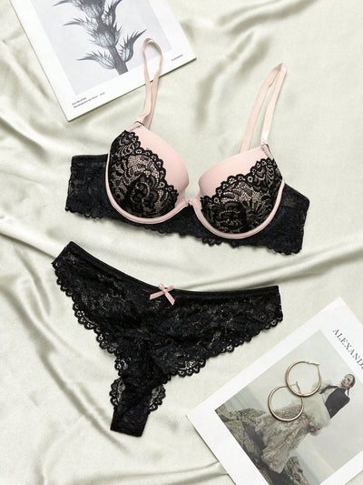 Conjunto De 2 Piezas De Ropa De Bano Para Mujeres Que Incluye Brasier Con Aro Y Encaje Con Panty Modelador
