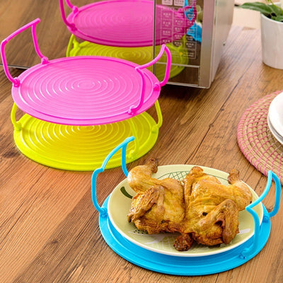 Plato de plástico para microondas 4 en 1 con rejilla de enfriamiento y tapas apilables - Diseño duradero y fácil de limpiar para un calentamiento uniforme, perfecto para pollo y más, artículos esenciales de cocina | Utensilios de cocina vibrantes | Plást