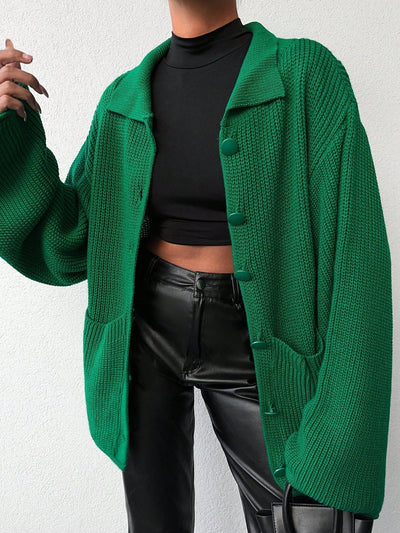 Cardigan de manga larga con botones y cuello para mujer, de estilo minimalista