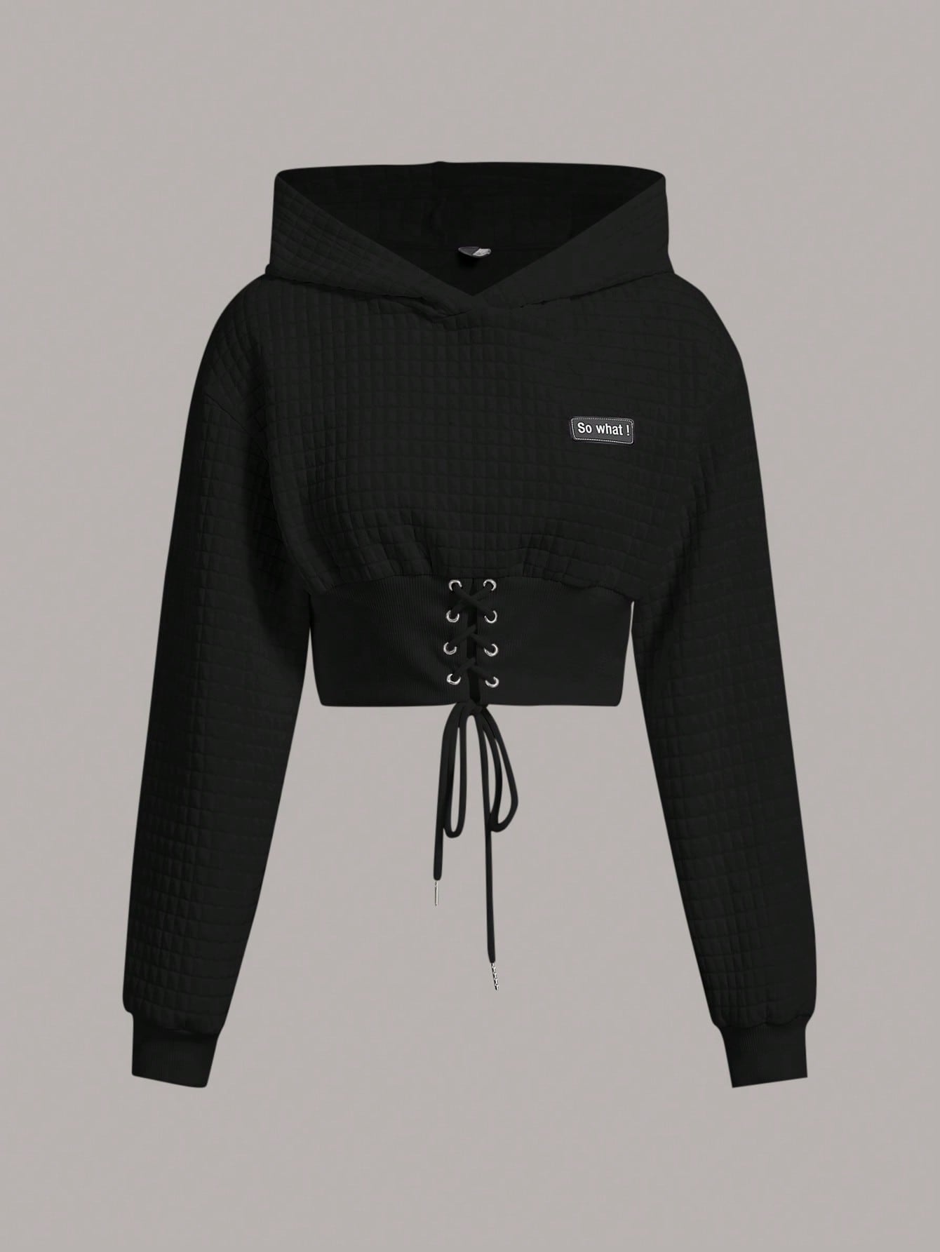 Ezwear capucha crop con slogan con parche con cordon delantero de hombros caidos