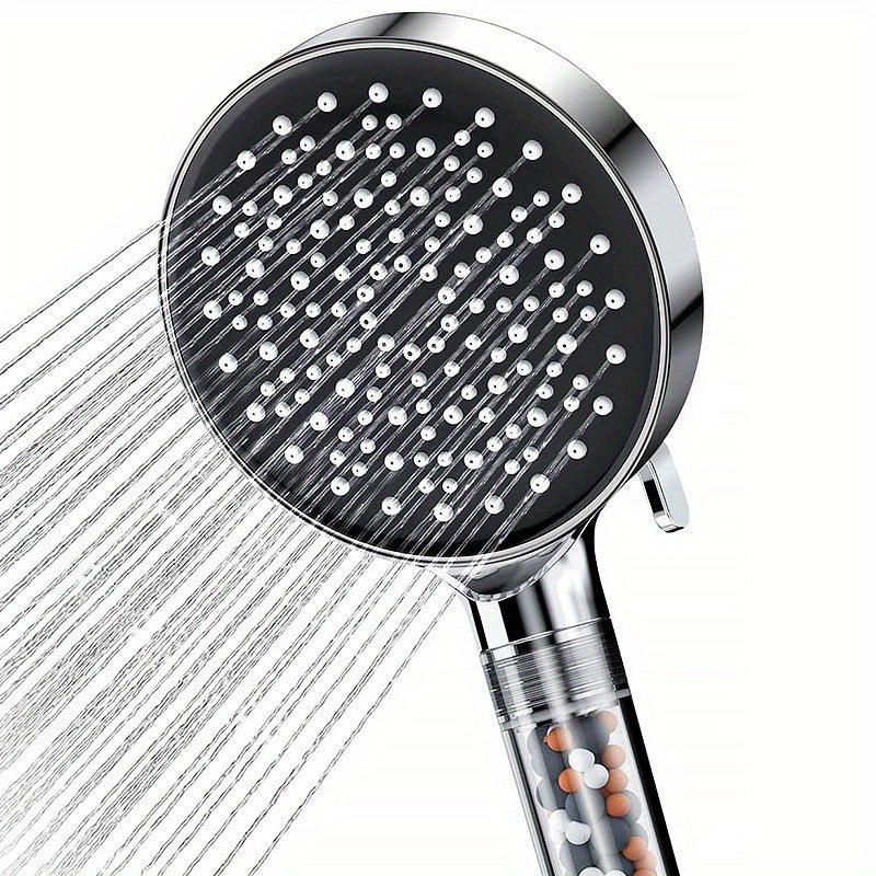 1 pieza de cabeza de ducha ahorradora de agua de acero inoxidable con filtro de cuentas, 6 modos ajustables de pulverización de alta presión, forma redonda, accesorios de baño, cabeza de ducha para baño.