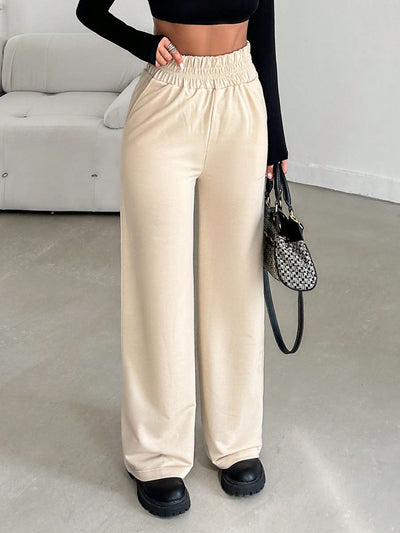 Pantalones de pierna ancha de cintura con volante