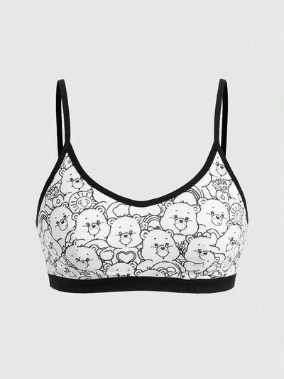 ROMWE X Care Bears Juego De Ropa Interior Blanca Con Estampado De Oso De Dibujos Animados Y Correas Finas