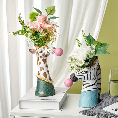 [Adorno Nórdico de Jarrón Decoración] Adorno Creativo Nórdico de Jarrón - 1 ud Decoración de Pascua para Arreglo Floral en Sala de Estar, Decoración de Animales con Jirafas y Cebras - Regalo Único de Año Nuevo