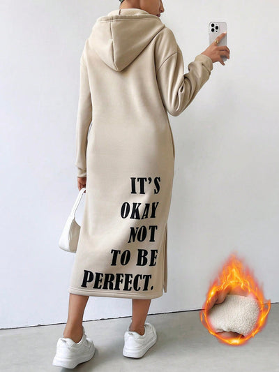 Lune vestido con capucha de manga larga, bolsillo y unicolor minimalista para mujer