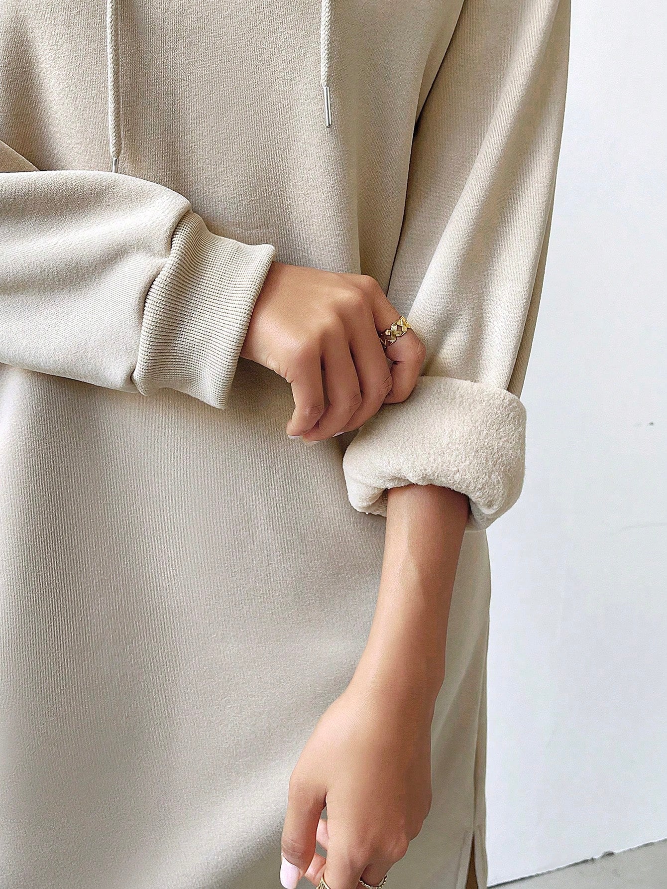 Lune vestido con capucha de manga larga, bolsillo y unicolor minimalista para mujer