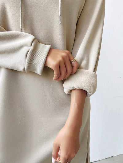 Lune vestido con capucha de manga larga, bolsillo y unicolor minimalista para mujer