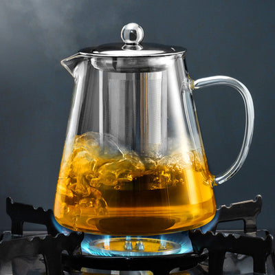 Tetera Elegante de Vidrio Engrosado con Infusor de Acero Inoxidable - Resistente al Calor, Apta para Lavavajillas - Perfecta para Preparar Té en Casa en Estufas de Gas