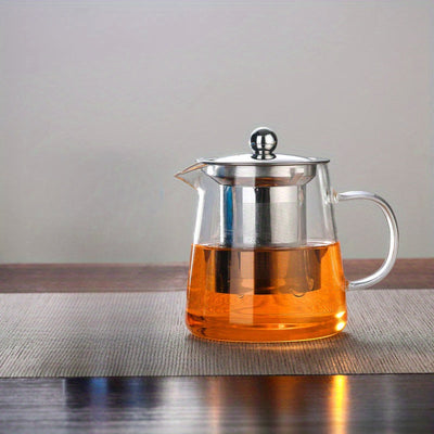 Tetera Elegante de Vidrio Engrosado con Infusor de Acero Inoxidable - Resistente al Calor, Apta para Lavavajillas - Perfecta para Preparar Té en Casa en Estufas de Gas