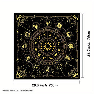 1 mantel de mesa de tarot con signos del zodiaco - 12 paños de altar de adivinación de constelaciones, tapete de cartas de oráculo de astrología, poliéster, para decoración de salas de juegos y dormitorios, decoración de astrología