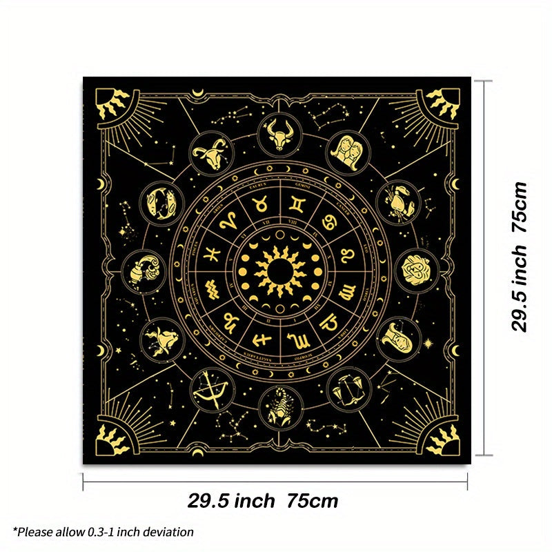 1 mantel de mesa de tarot con signos del zodiaco - 12 paños de altar de adivinación de constelaciones, tapete de cartas de oráculo de astrología, poliéster, para decoración de salas de juegos y dormitorios, decoración de astrología