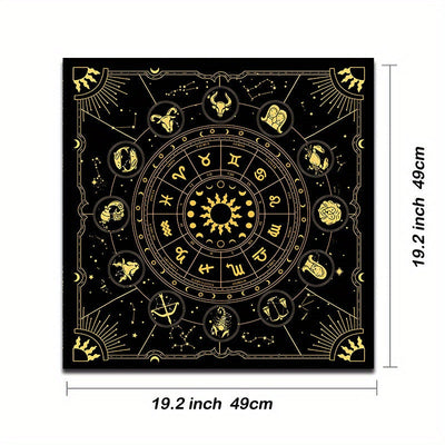 1 mantel de mesa de tarot con signos del zodiaco - 12 paños de altar de adivinación de constelaciones, tapete de cartas de oráculo de astrología, poliéster, para decoración de salas de juegos y dormitorios, decoración de astrología