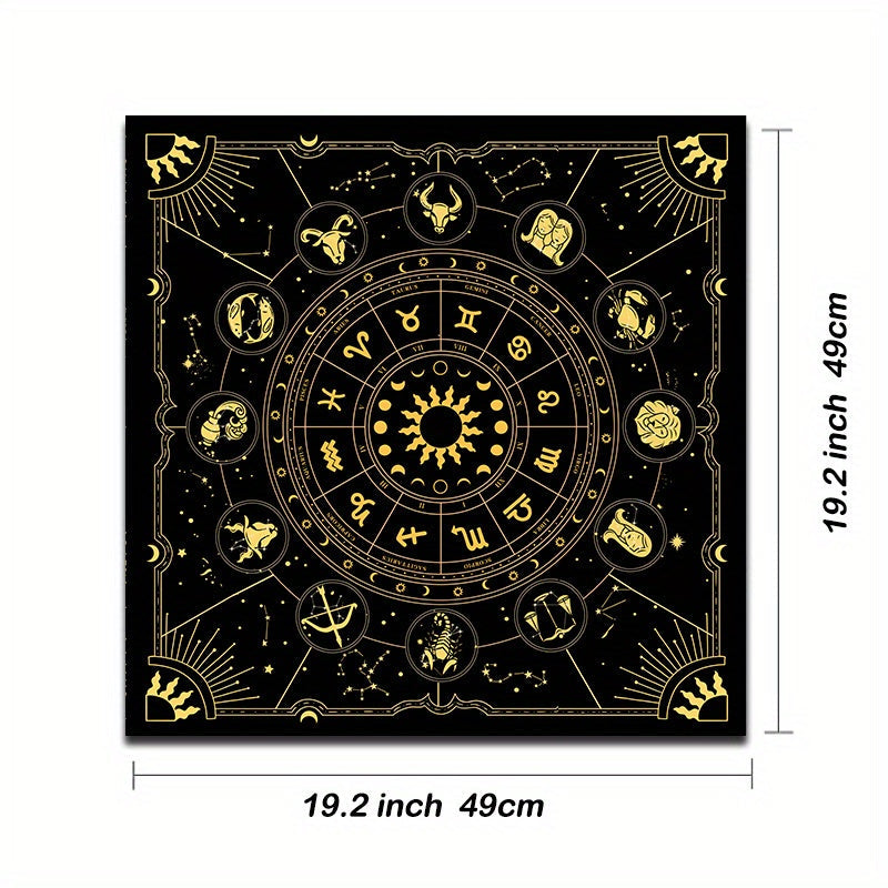 1 mantel de mesa de tarot con signos del zodiaco - 12 paños de altar de adivinación de constelaciones, tapete de cartas de oráculo de astrología, poliéster, para decoración de salas de juegos y dormitorios, decoración de astrología