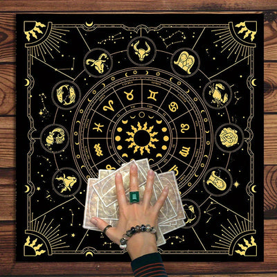 1 mantel de mesa de tarot con signos del zodiaco - 12 paños de altar de adivinación de constelaciones, tapete de cartas de oráculo de astrología, poliéster, para decoración de salas de juegos y dormitorios, decoración de astrología