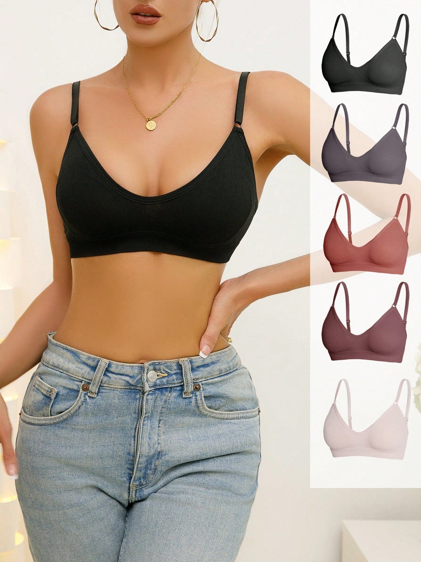 5 piezas/set sujetadores casuales sin costuras de mujer de punto de canale solido