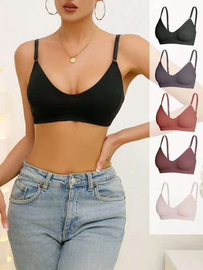 5 piezas/set sujetadores casuales sin costuras de mujer de punto de canale solido