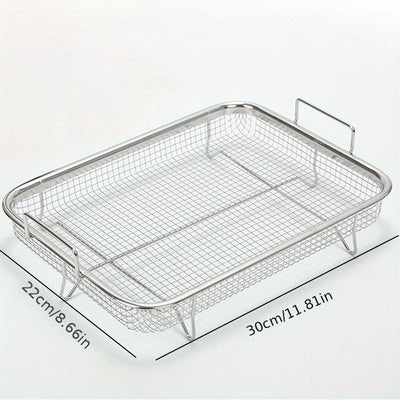 1pc Bandeja de Acero Inoxidable Antiadherente para Freidora de Aire con Parrilla, Cesta para Hornear Crispy de Cobre, No Requiere Batería, Accesorio de Cocina para una Alimentación Saludable