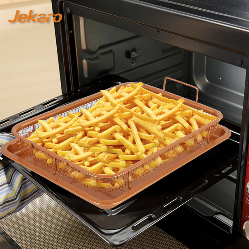 1pc Bandeja de Acero Inoxidable Antiadherente para Freidora de Aire con Parrilla, Cesta para Hornear Crispy de Cobre, No Requiere Batería, Accesorio de Cocina para una Alimentación Saludable