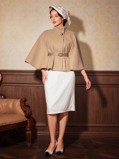 Vintamour abrigo capa elegante con cuello de pie de unicolor para mujer, para otono/invierno