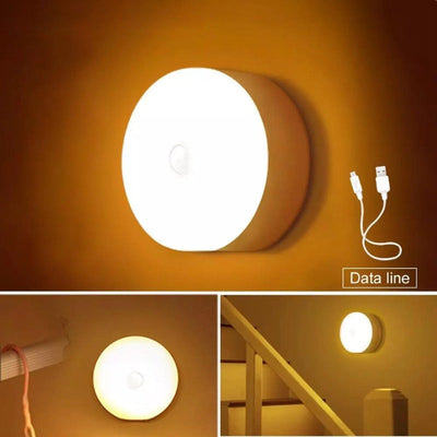 1 pieza de luz nocturna inalámbrica con sensor de movimiento, 6 detectores LED, lámpara decorativa de pared, lámpara de inducción inteligente para dormitorio, escalera, armario - Carga USB, batería recargable de polímero de litio, uso interior, iluminaci