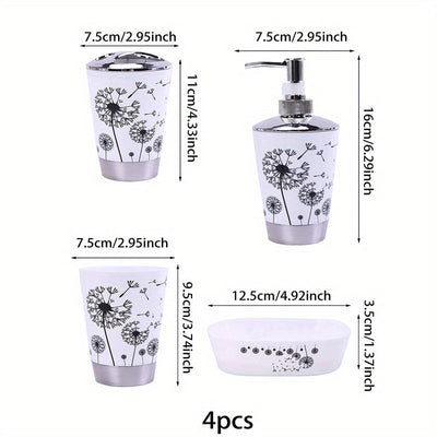 4pcs Juego De Accesorios De Baño Simple, Incluye Dispensador De Loción, Jabonera, Vaso Para Enjuague Bucal Y Porta Cepillos De Dientes, Adecuado Para La Decoración Del Baño, Set De Regalo Para La Casa