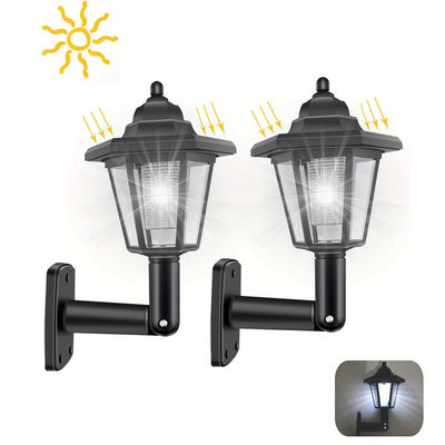 2 luces solares hexagonales para exterior, lámpara de pared LED con panel solar, farol retro, decoración de jardín, luz solar para calle
