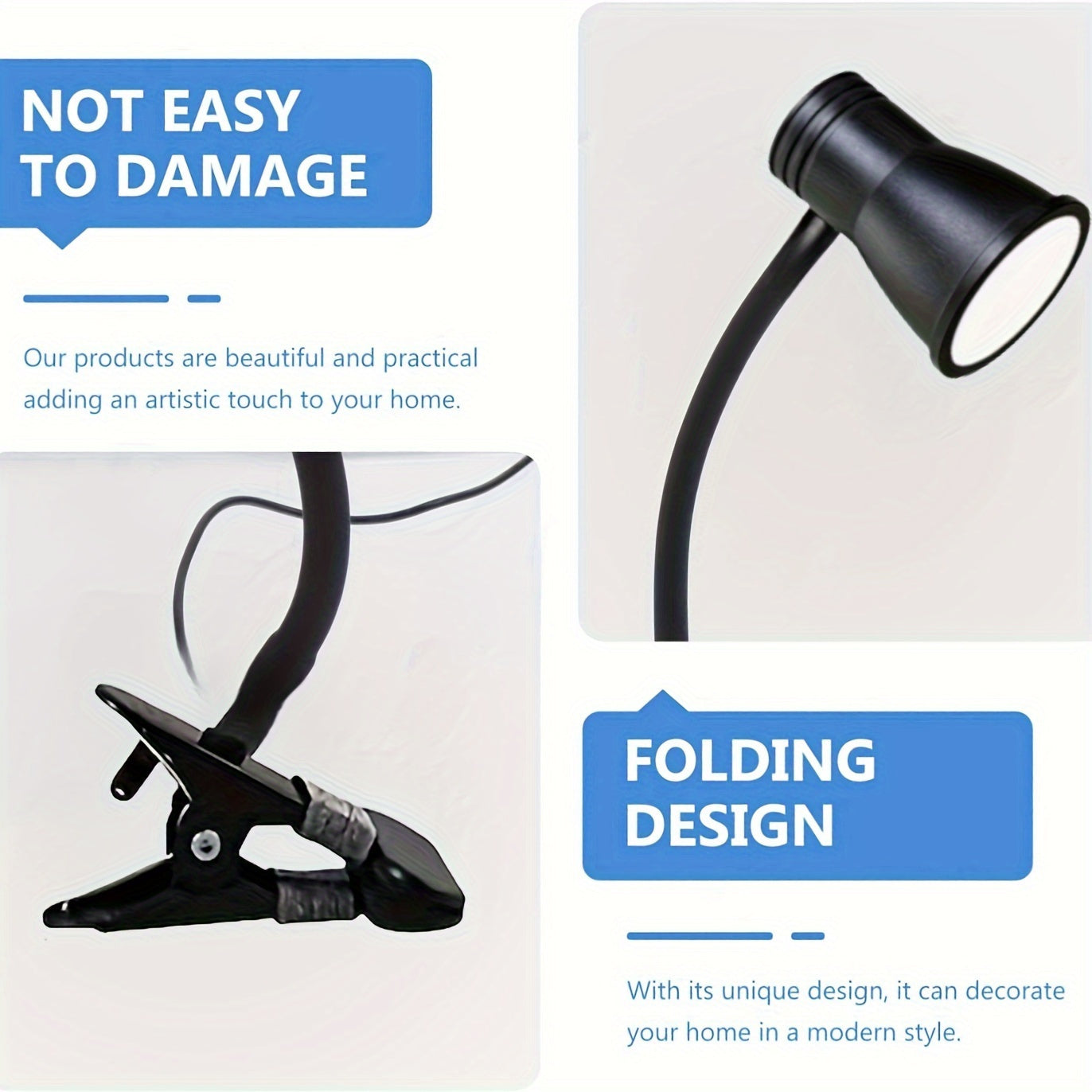 1pc HOTU Lámpara de escritorio con clip ajustable de 360°, luz de lectura de mesa con alimentación USB, 3 ajustes de temperatura de color, control de botón pulsador regulable, cuello flexible para mesita de noche, estudio y manualidades - Plástico, tema