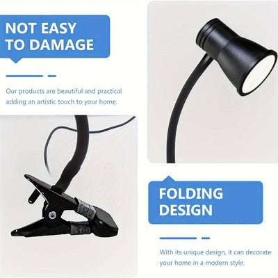 1pc HOTU Lámpara de escritorio con clip ajustable de 360°, luz de lectura de mesa con alimentación USB, 3 ajustes de temperatura de color, control de botón pulsador regulable, cuello flexible para mesita de noche, estudio y manualidades - Plástico, tema