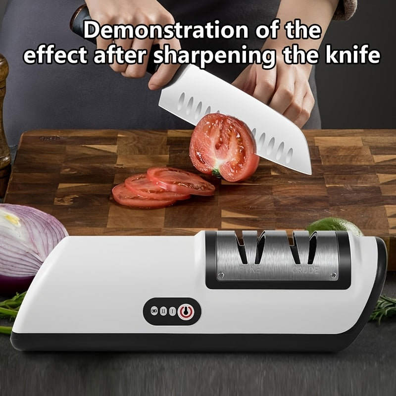 Afilar cuchillos de cocina profesional de 2 velocidades, dispositivo de afilado automático eficiente para cuchillos de chef/cuchillos de cerámica/cuchillos de frutas/cuchillos de corte, afilado y pulido rápido de acero, piedra de afilado eléctrica portát