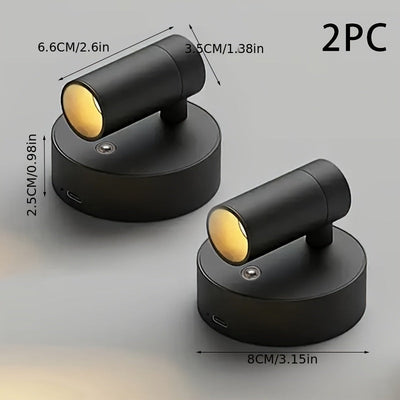 Luz de pared recargable por USB de 2 unidades, lámparas de noche versátiles minimalistas, luces ambientales controladas por tacto, focos magnéticos ajustables, brillo ajustable, batería, adecuado para leer en la cama y uso en la oficina.