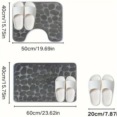 Conjunto de dos piezas de alfombra de baño absorbente antideslizante con memoria de guijarros, sencilla y cómoda