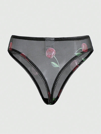 Conjunto De Tangas Y Brasier Con Aros De Malla Color Cereza