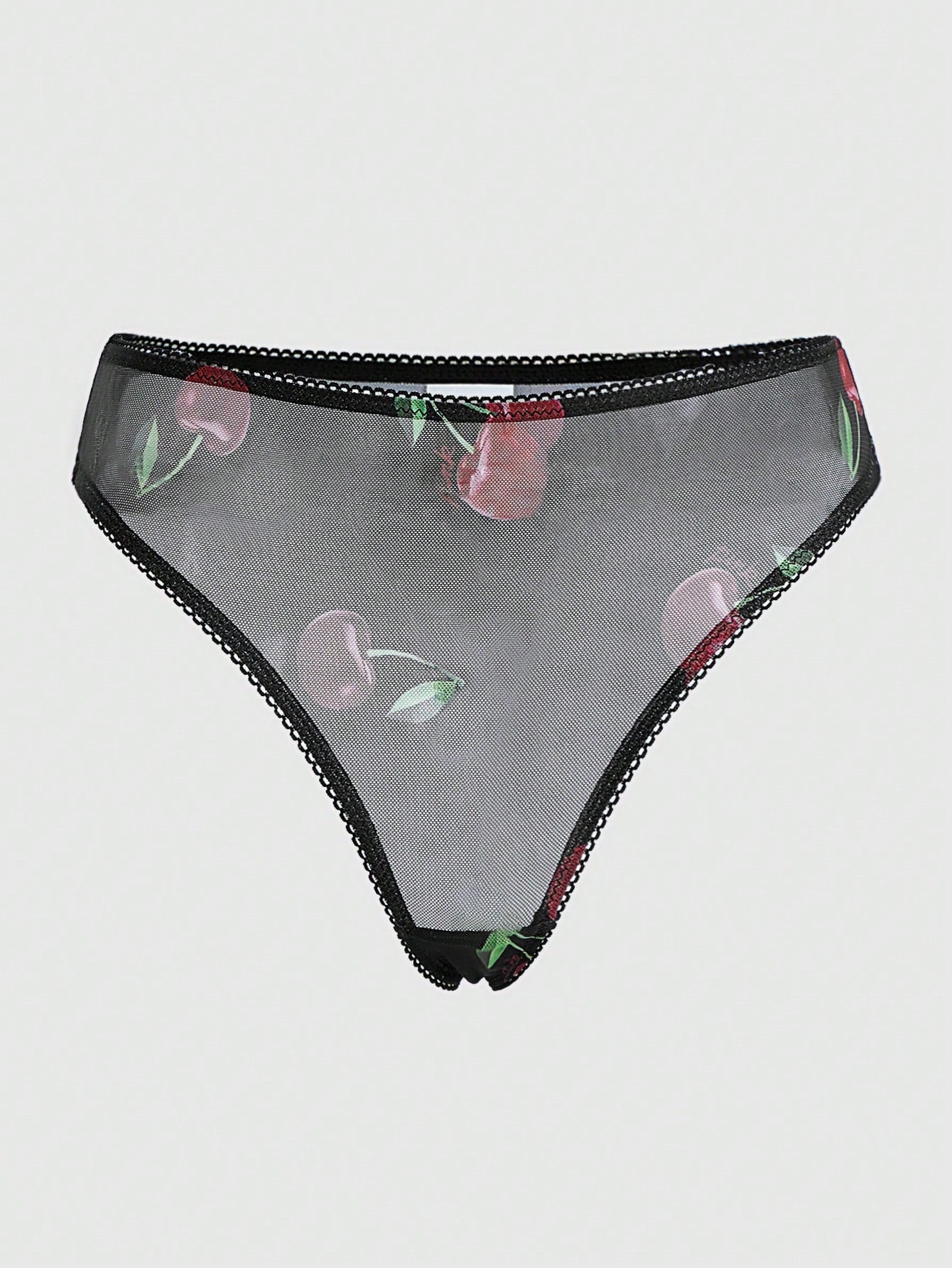 Conjunto De Tangas Y Brasier Con Aros De Malla Color Cereza