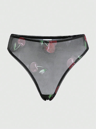 Conjunto De Tangas Y Brasier Con Aros De Malla Color Cereza