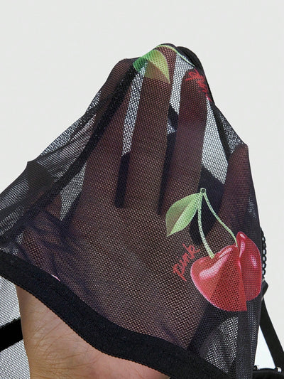 Conjunto De Tangas Y Brasier Con Aros De Malla Color Cereza