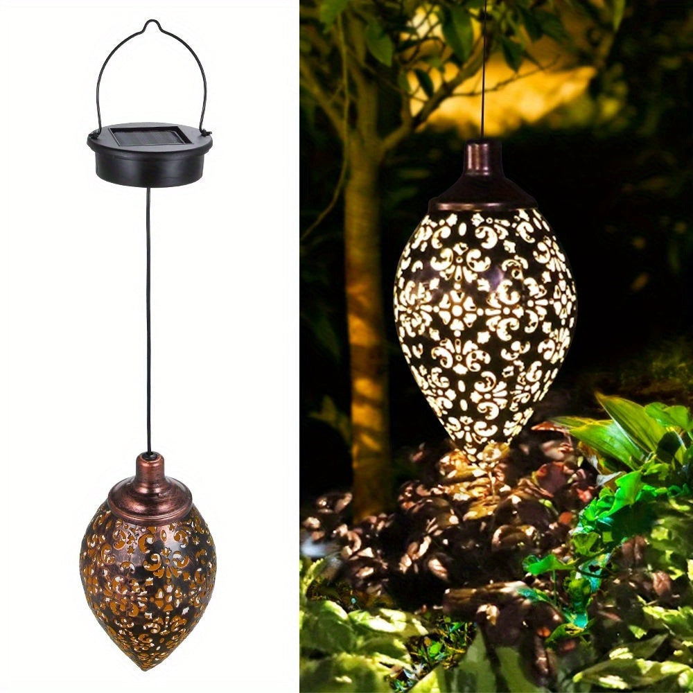 1pc Farol Solar Colgante para Exteriores - Luz de Jardín Impermeable con Sensor Automático, Diseño Antiguo para Patio, Sendero o Jardín - Construcción en Hierro Fundido Resistente, Panel Solar Desmontable para Fácil Limpieza - Iluminación Decorativa y Pa
